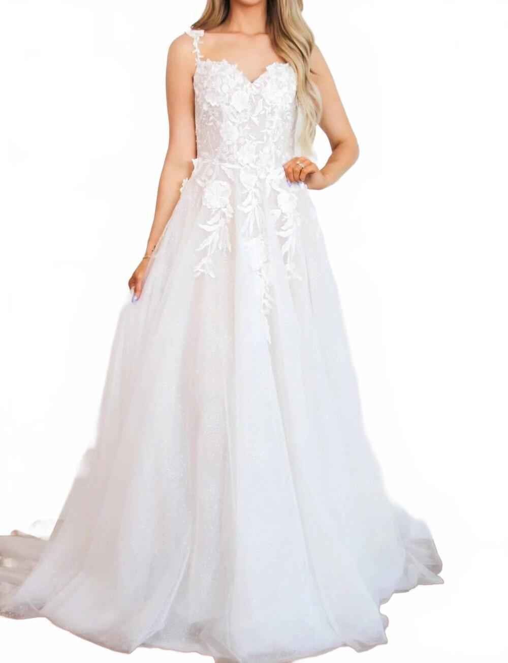 NEW CINDERELLA DIVINE posie floral applique bustier a line sparkly wedding dress